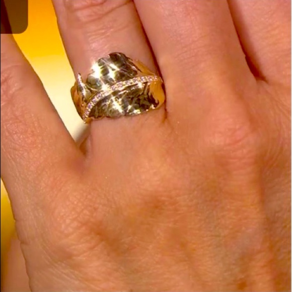 14K Yellow Gold Diamond Leaf Ring
